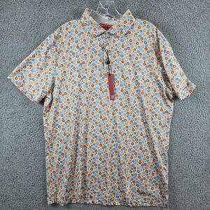 NWT Redvanly Polo Shirt Men's Size Large Orange Blue Floral Golf Stretch